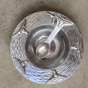 Silver Decorative Bowl with Bull Design